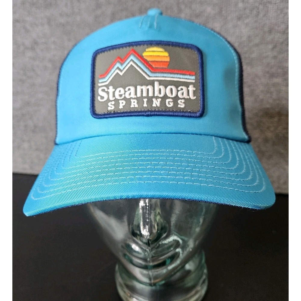 American Needle Co Steamboat Springs Colorado Trucker Hat Blue Snapback